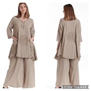 Oh My Gauze Taupe Circle Cotton Gauze Tunic Top Lagenlook One Size